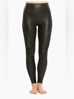 Spanx Black High-Waisted Faux Leather Moto Leggings